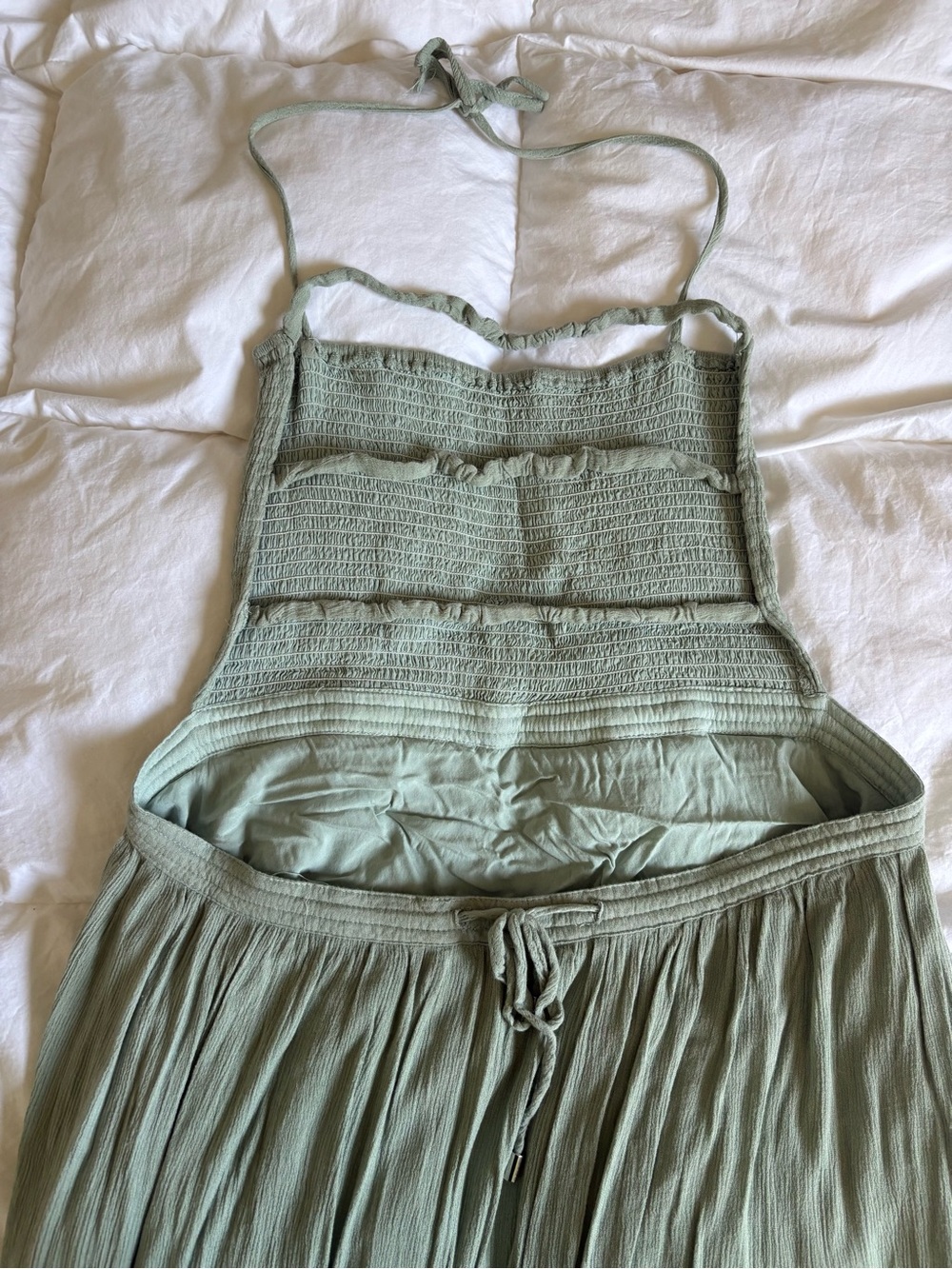 Sage Green Halter Smocked Maxi Dress - Picture 2 of 4